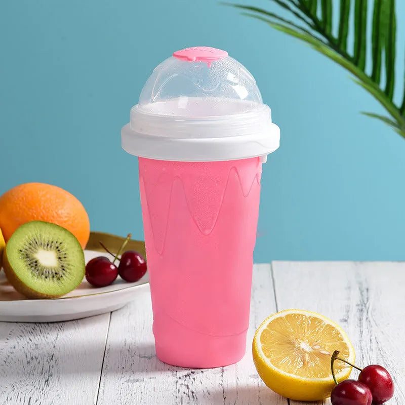 Mint green smoothie cup with lid and straw spoon for making instant slush drinks