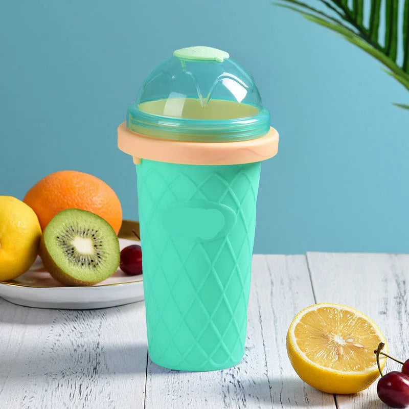 Mint green smoothie cup with lid and straw spoon for making instant slush drinks