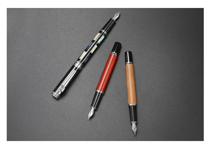 Ceramic colour lacquer pen with peach wood crafting elements and three interchangeable nibs