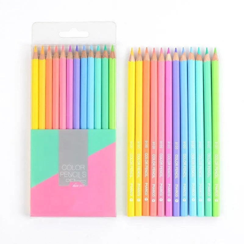 Macaron Series coloured pencils in 12 colours with plastic shell, Marco 9100, 2B lead grade