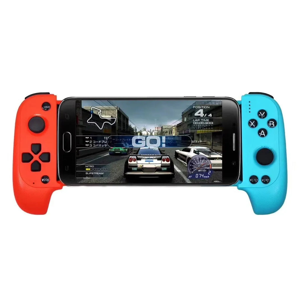 Wireless Bluetooth telescopic game controller for mobile phones in black or red/blue