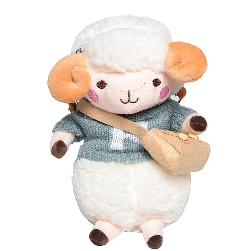 Little Sheep plush crossbody bag with square shape and Lamb pattern in blue colour