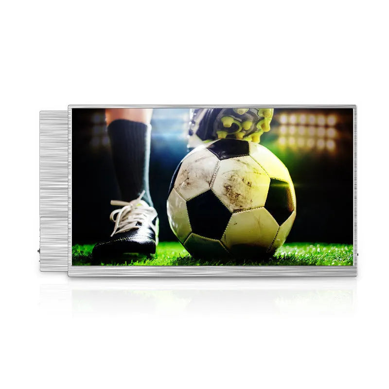 15-inch portable computer monitor with aluminium frame showing split screen display capability