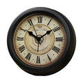 European retro style round desk clock with silent alarm on wooden table