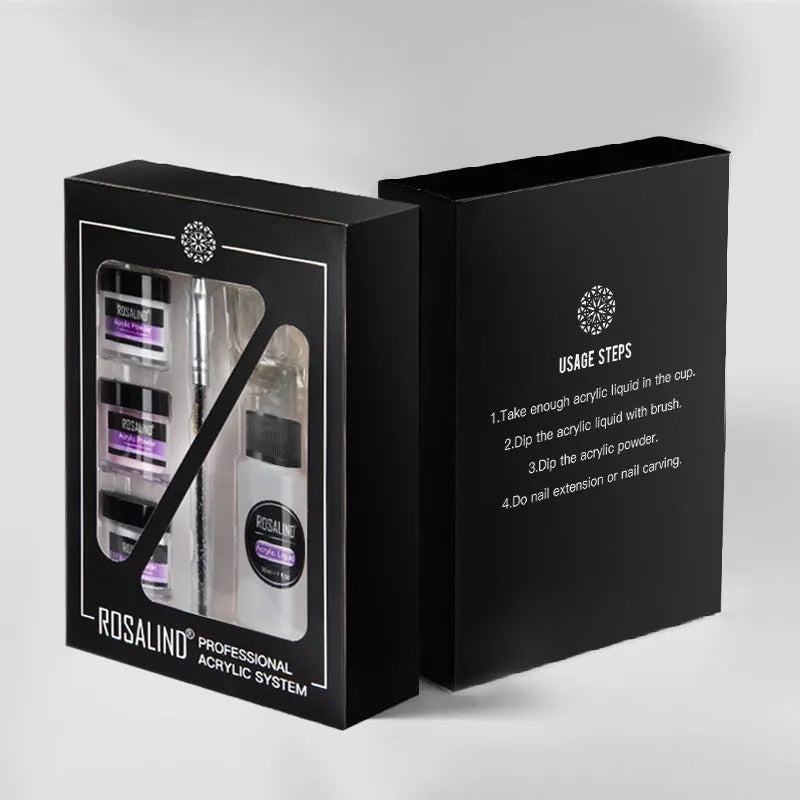 Acrylic nail system kit with glass cup, carving pen, and acrylic powders for nail extension and carving