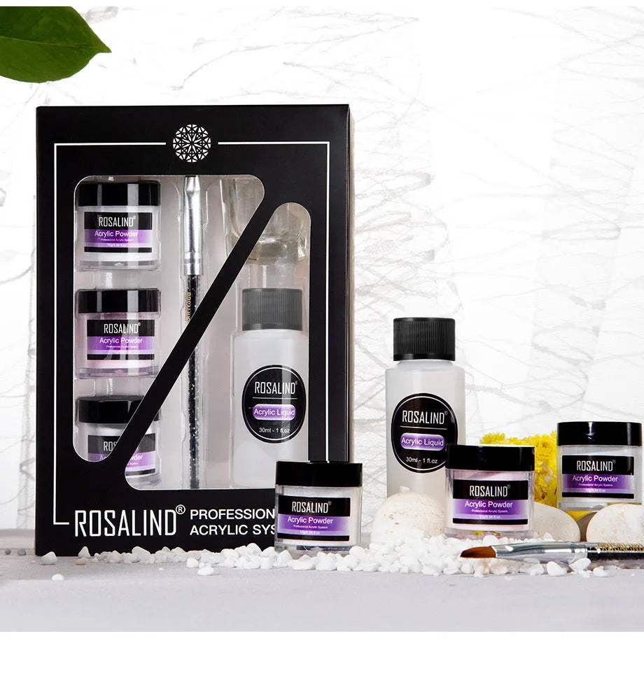 Acrylic nail system kit with glass cup, carving pen, and acrylic powders for nail extension and carving