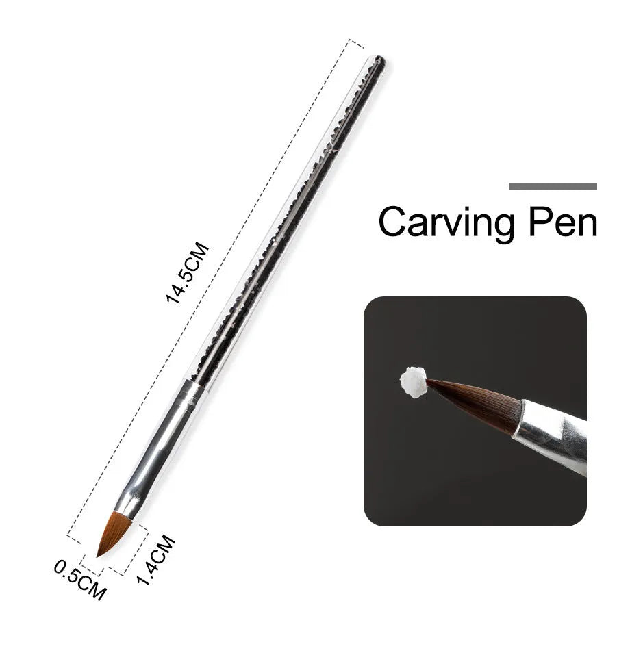 Acrylic nail system kit with glass cup, carving pen, and acrylic powders for nail extension and carving