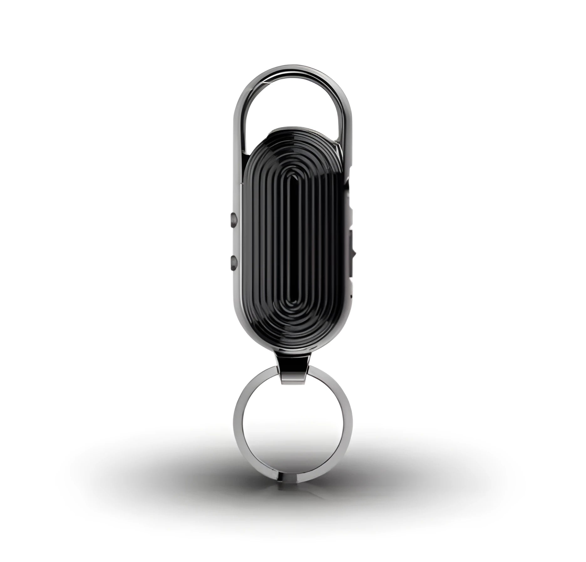 Black zinc alloy voice control digital recorder with USB port for 1200-minute WAV audio recording.