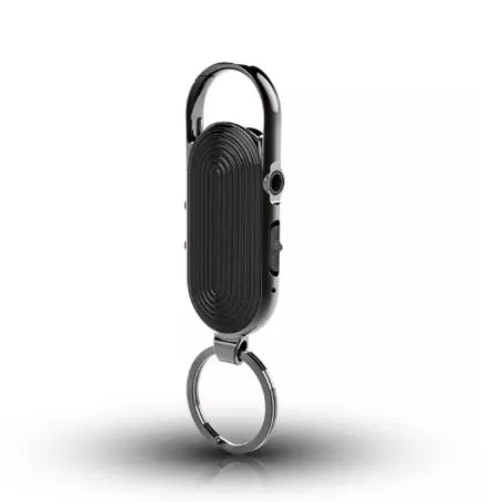 Black zinc alloy voice control digital recorder with USB port for 1200-minute WAV audio recording.
