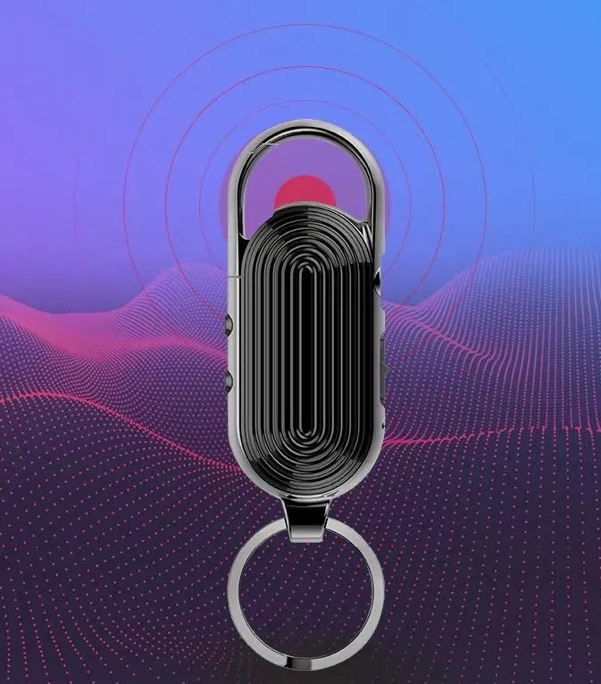 Black zinc alloy voice control digital recorder with USB port for 1200-minute WAV audio recording.