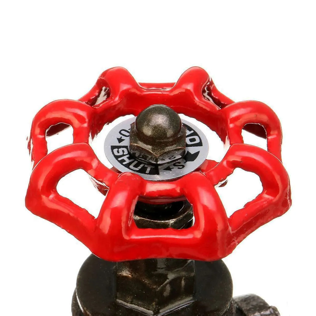 Steampunk-style industrial valve with 3/4 red thread and gray copper finish.