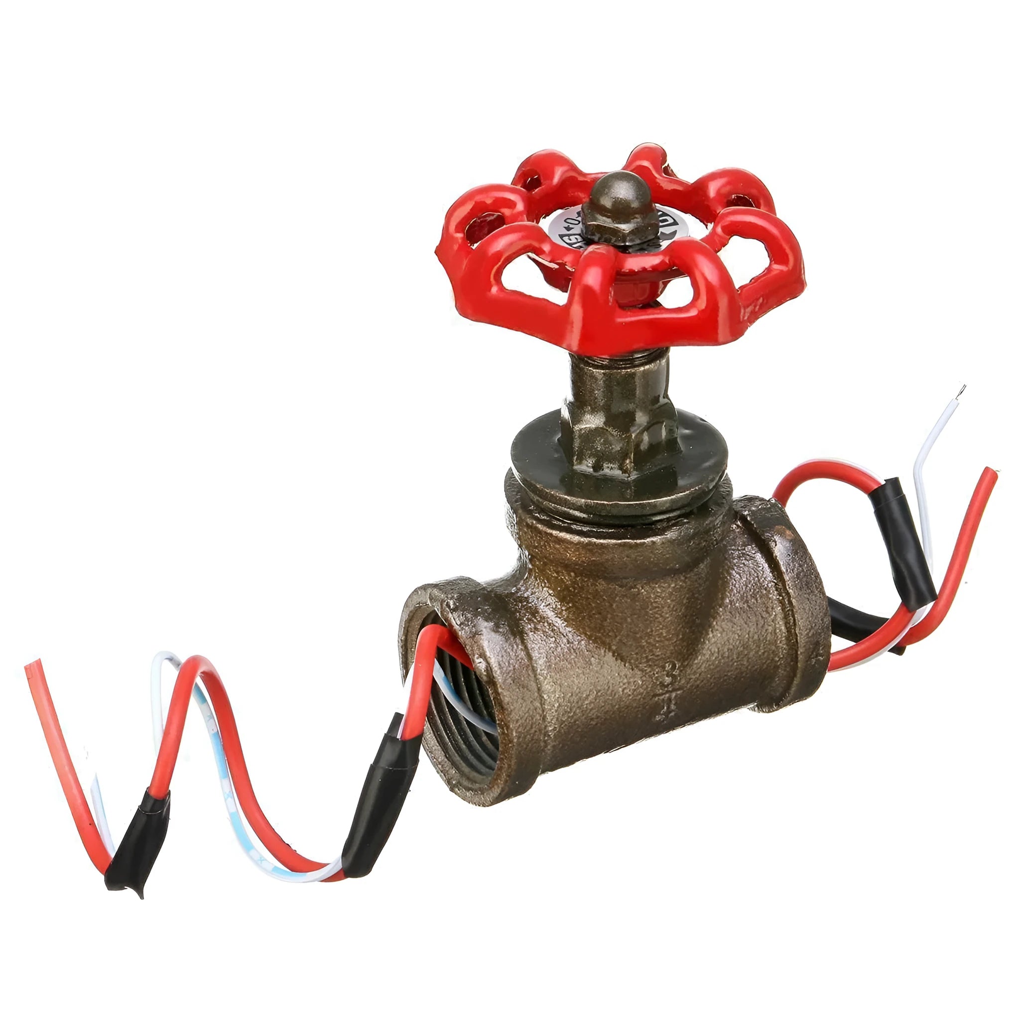 Steampunk-style industrial valve with 3/4 red thread and gray copper finish.