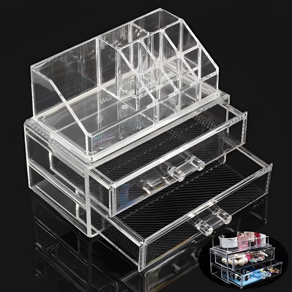 Transparent foldable acrylic storage box for cosmetics organisation with 18 litre capacity