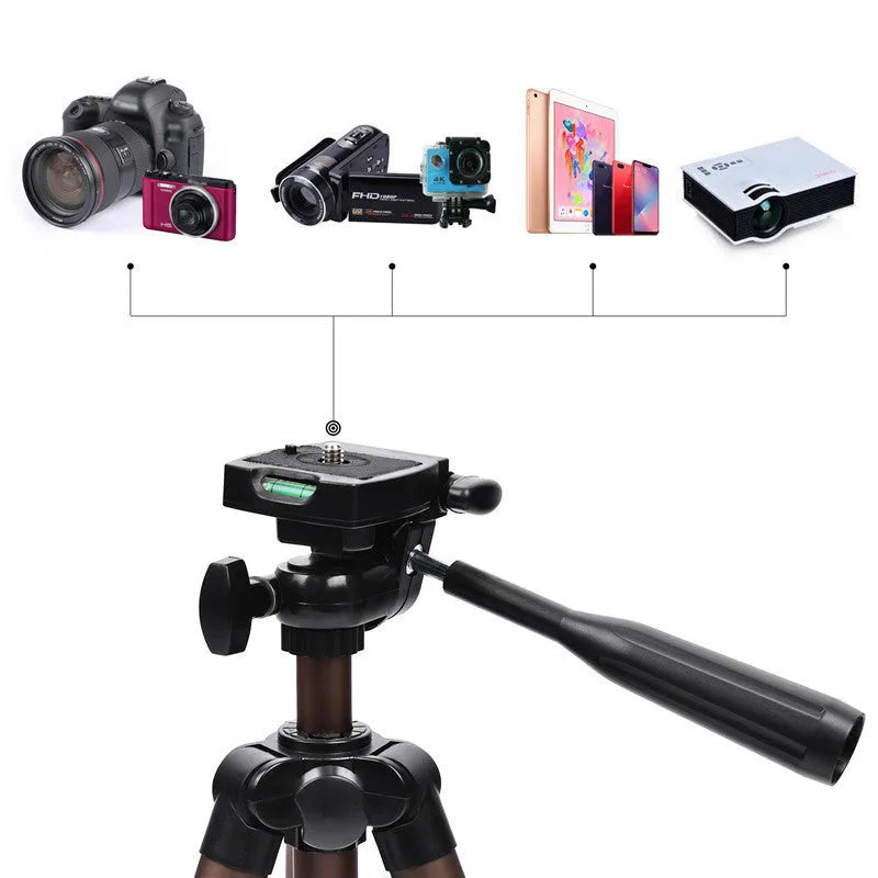 Aluminium camera tripod extended to 1.3m height with Bluetooth remote and phone holder