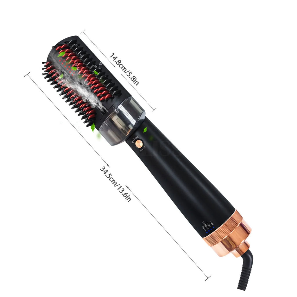 Black and pink wet and dry hot air comb with tourmaline ceramic heat conductor and temperature control