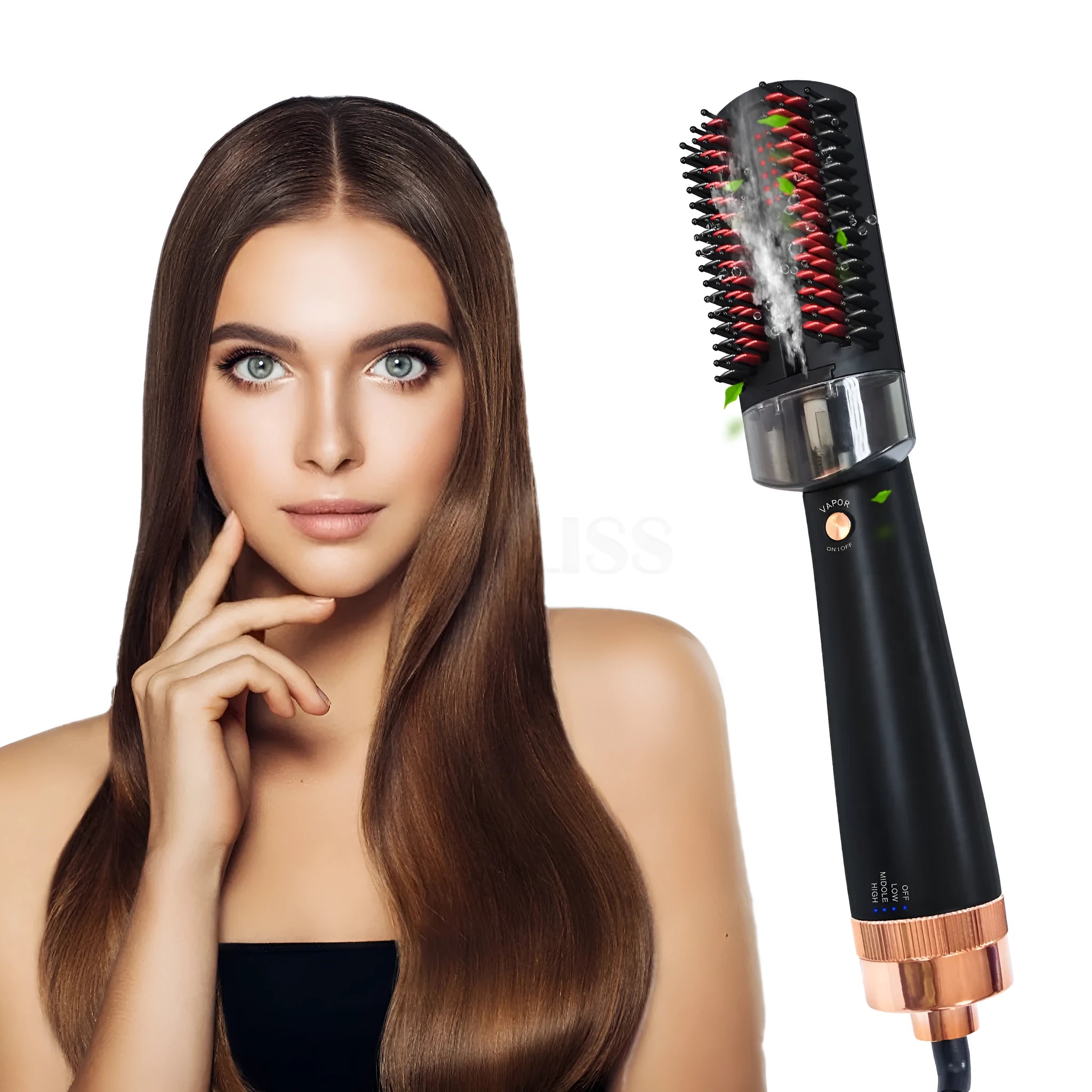 Black and pink wet and dry hot air comb with tourmaline ceramic heat conductor and temperature control