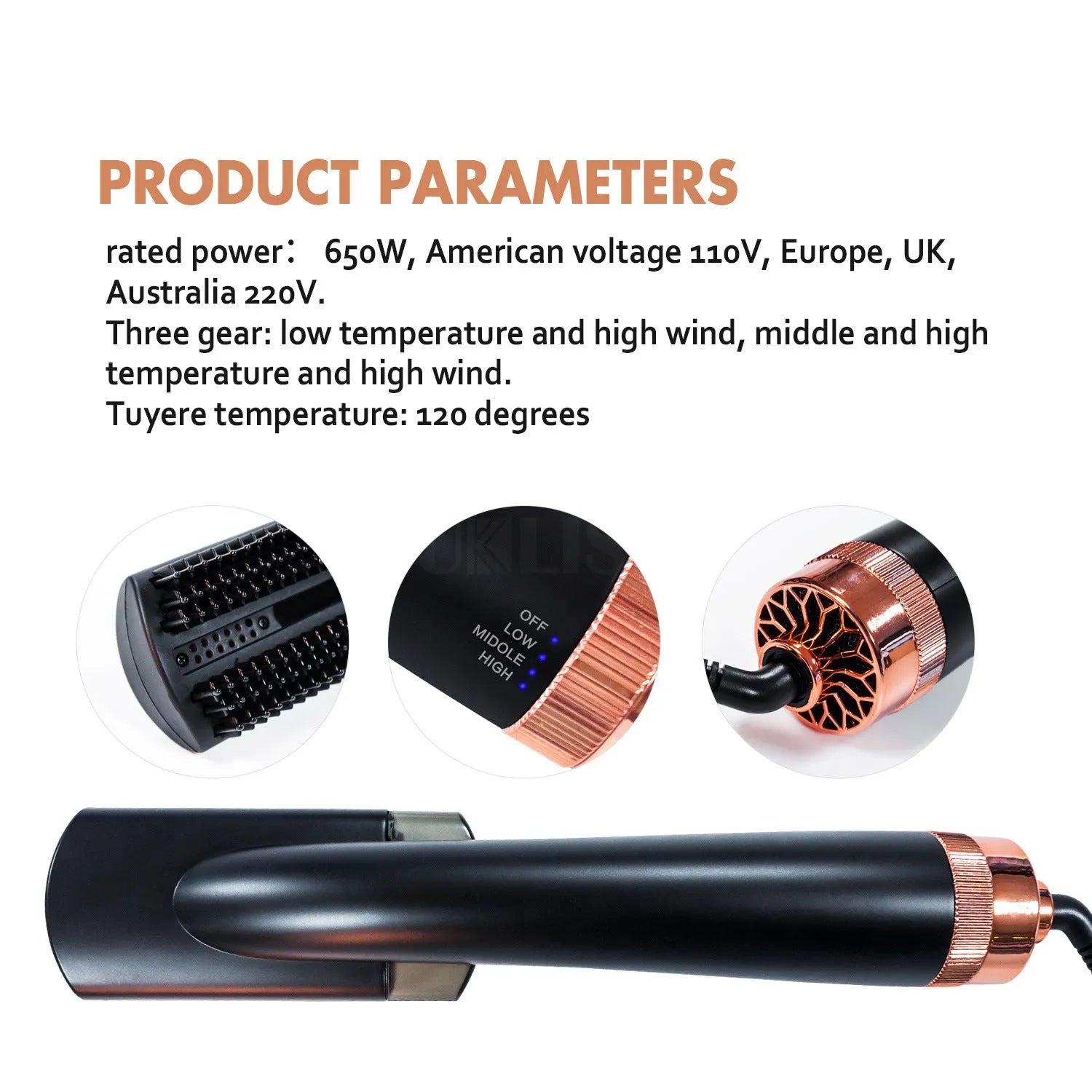 Black and pink wet and dry hot air comb with tourmaline ceramic heat conductor and temperature control