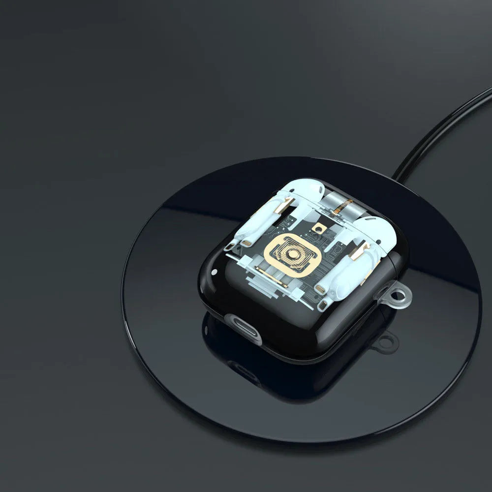 Steampunk design TPU protective cover for Apple AirPods 1, 2, and Pro with mechanical details.