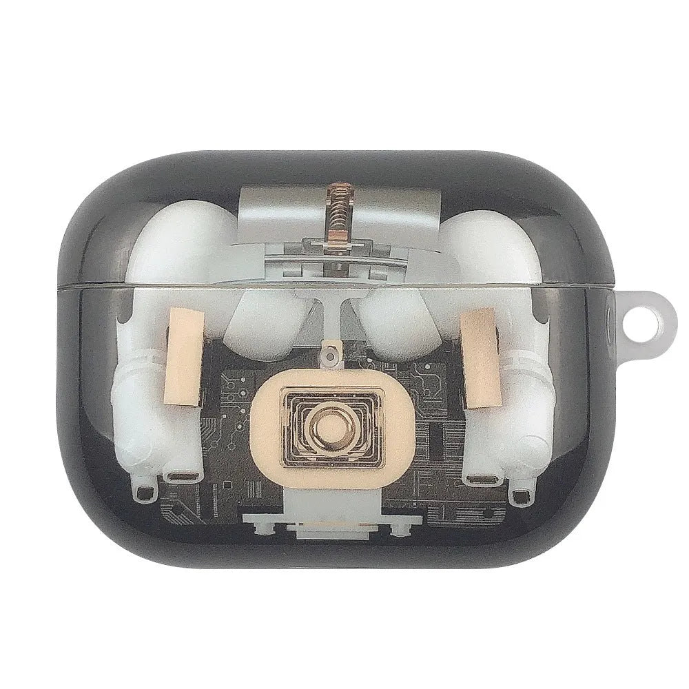 Steampunk design TPU protective cover for Apple AirPods 1, 2, and Pro with mechanical details.