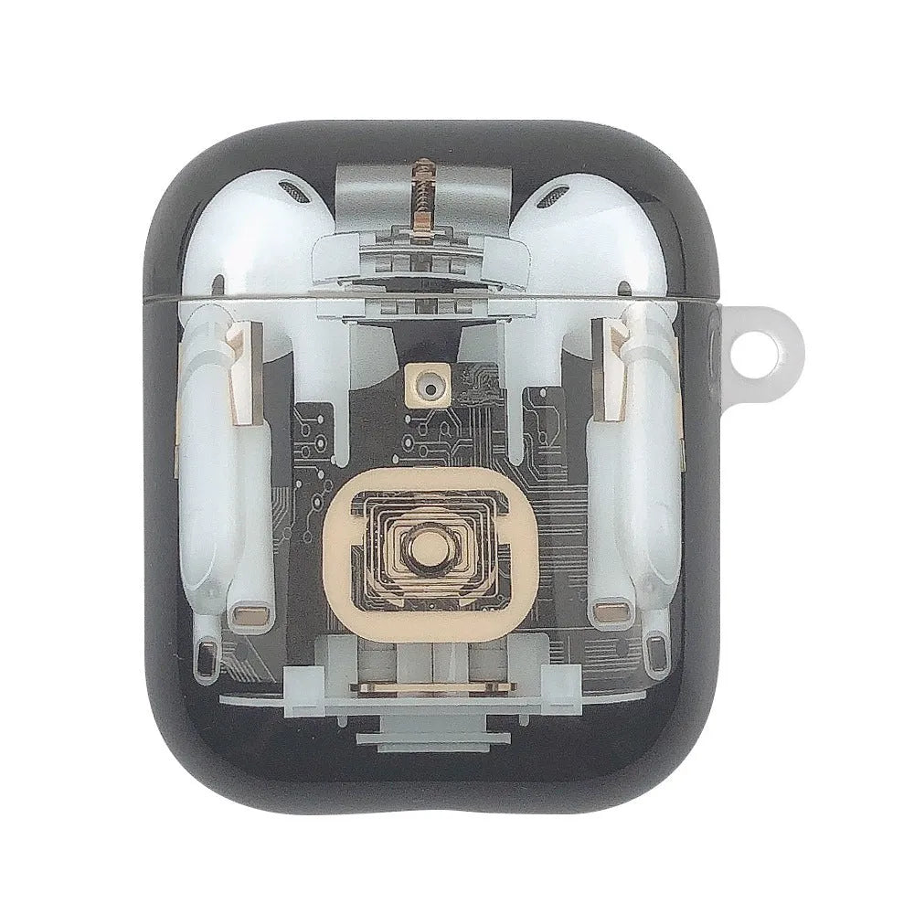 Steampunk design TPU protective cover for Apple AirPods 1, 2, and Pro with mechanical details.