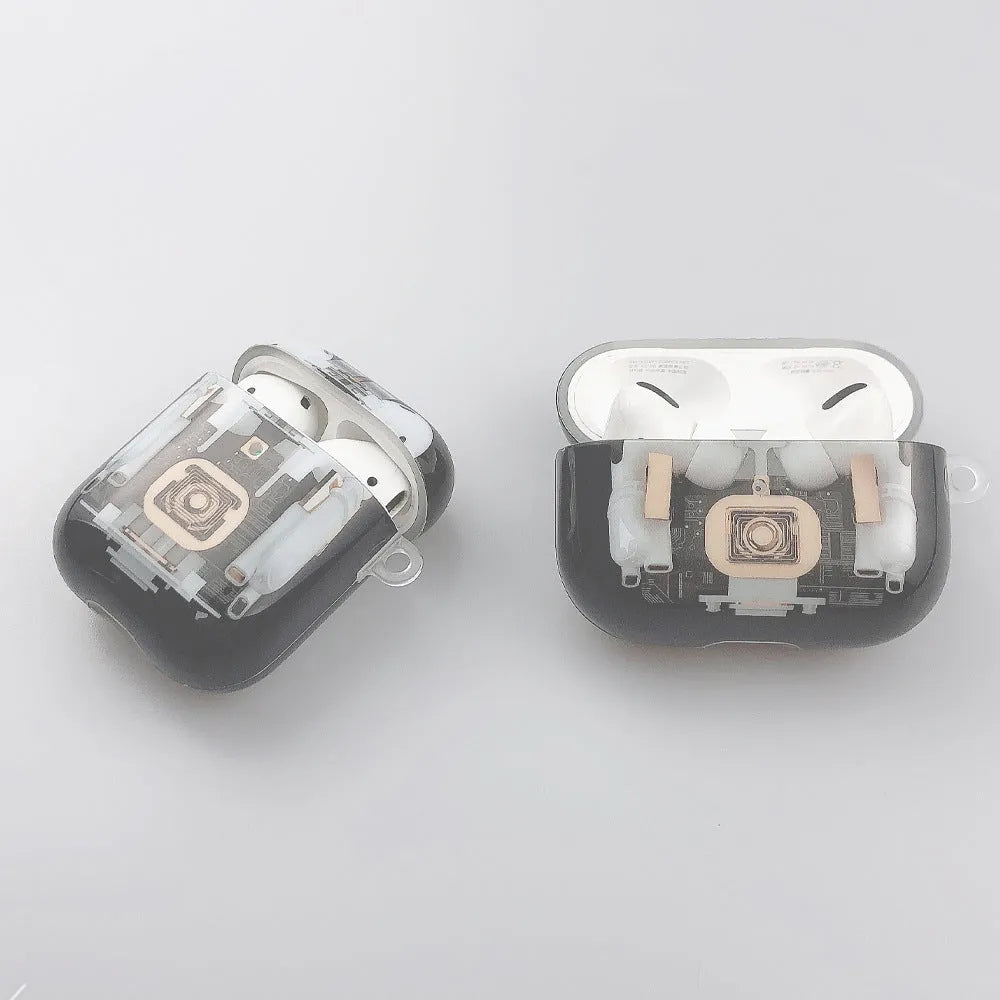 Steampunk design TPU protective cover for Apple AirPods 1, 2, and Pro with mechanical details.
