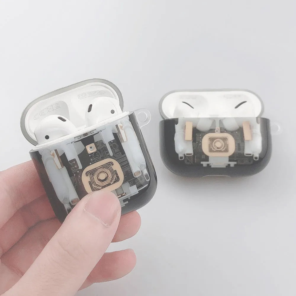 Steampunk design TPU protective cover for Apple AirPods 1, 2, and Pro with mechanical details.