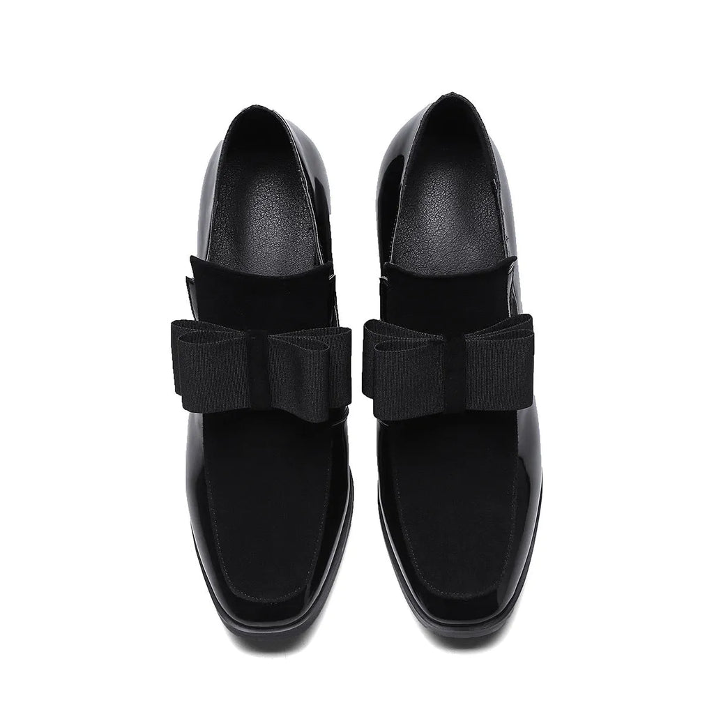 Large size women's black high heels with thick heel and square toe