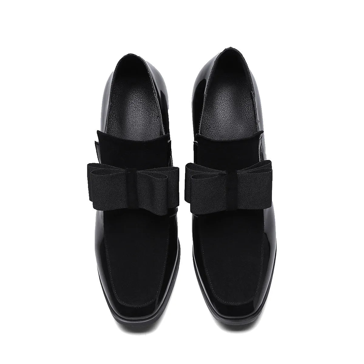 Large size women's black high heels with thick heel and square toe