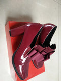 Large size women's black high heels with thick heel and square toe