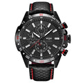 Men's mechanical watch 43mm black dial luminous hands calendar window leather strap silver case
