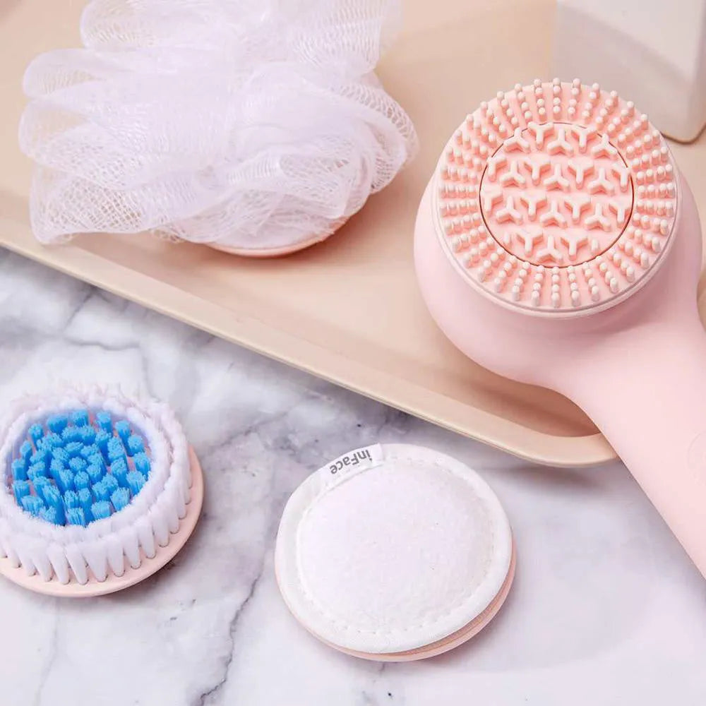 inFace CB-11D electric shower brush with four rotating heads in grey or pink colour