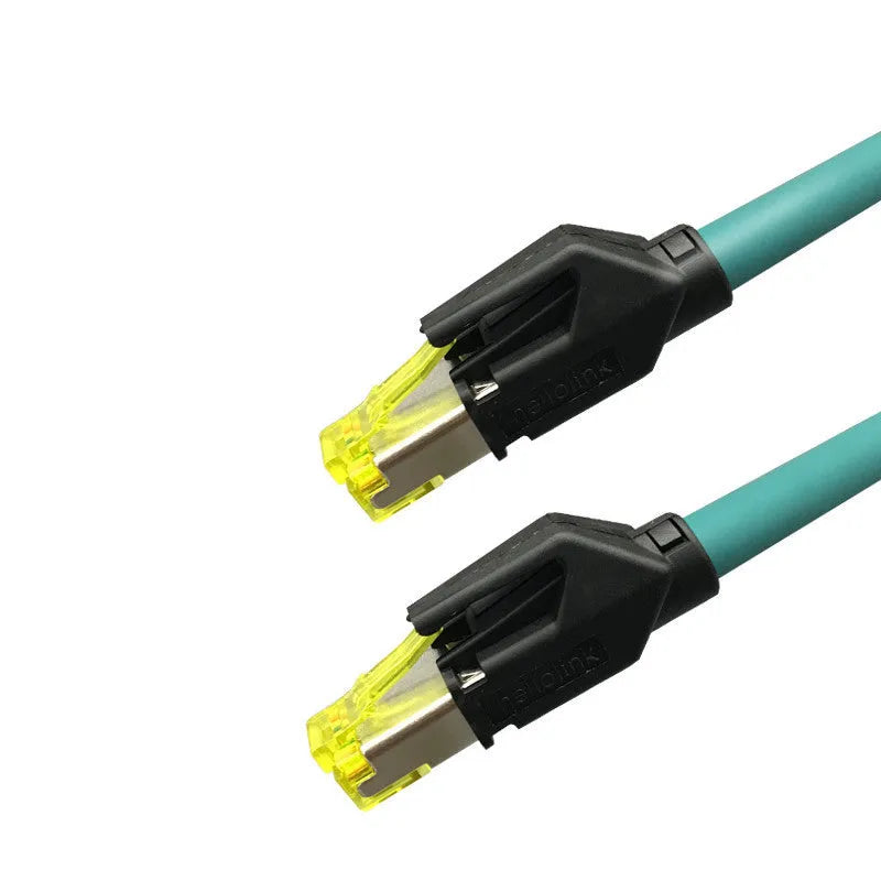 Black industrial super class 6 PROFINET EtherCAT network cable with PVC jacket on white background