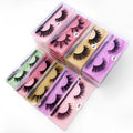 Pair of natural 3D false eyelashes with imitation mink fibres, plastic cotton thread stem, and included brush