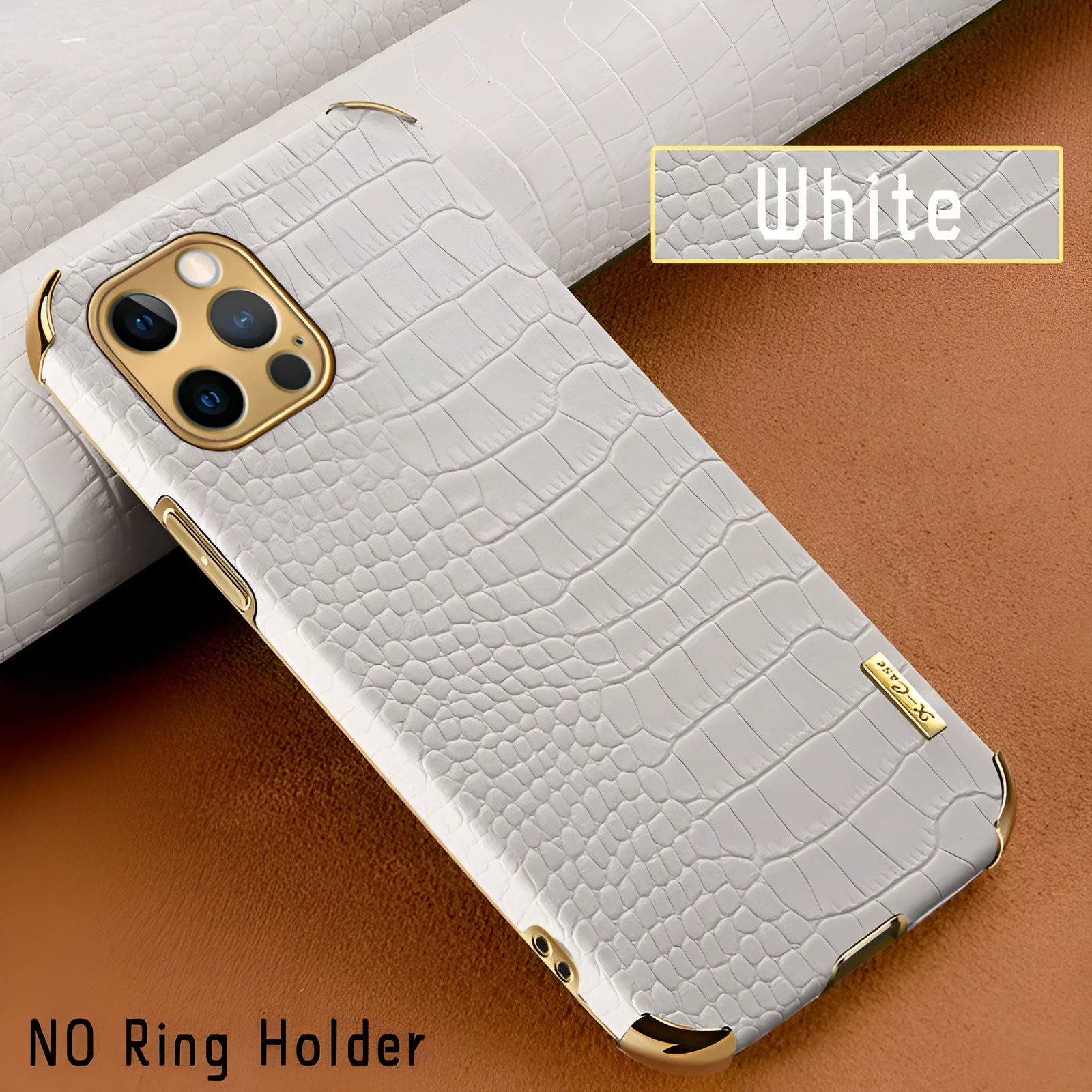 Crocodile pattern imitation leather iPhone case in solid colours: black, green, red, yellow, white.