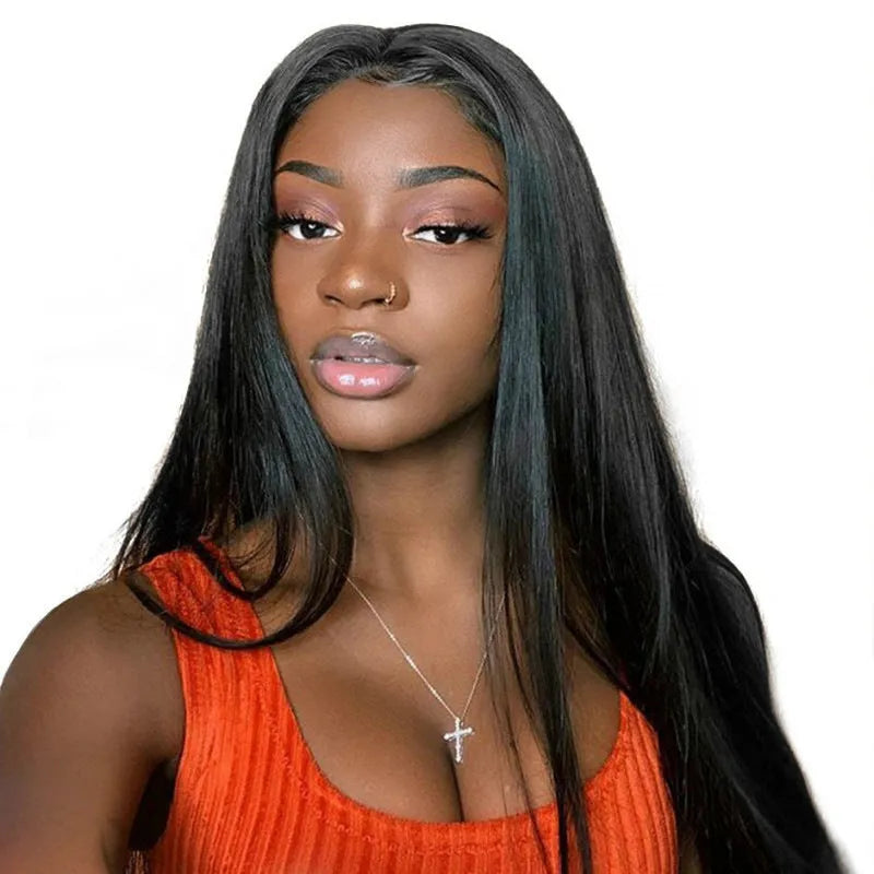 Long straight black wig 26 inch high temperature wire middle part women African fashion