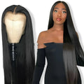 Long straight black wig 26 inch high temperature wire middle part women African fashion