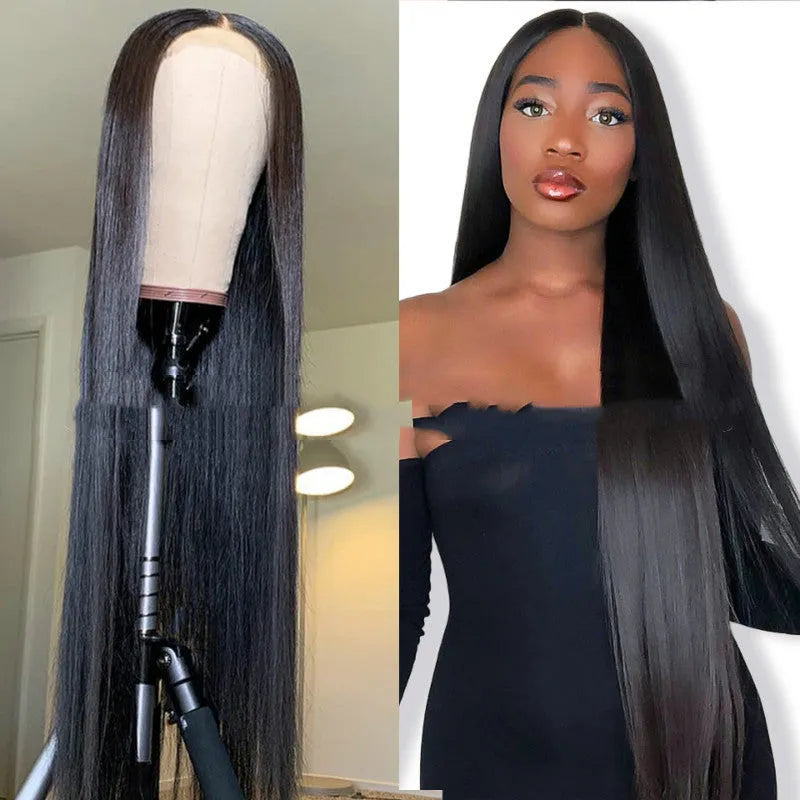 Long straight black wig 26 inch high temperature wire middle part women African fashion