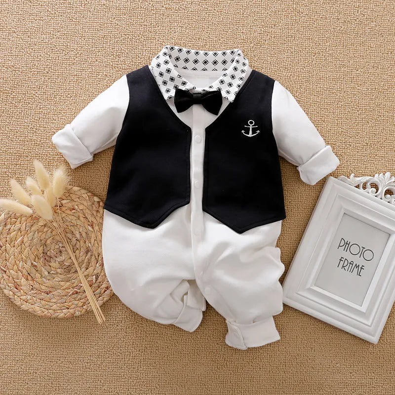 Cotton baby jumpsuit long sleeves navy blue grey patterns sizes newborn toddler