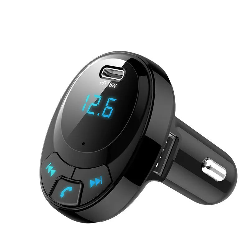 Black car MP3 player and USB charger with digital display for cigarette lighter socket
