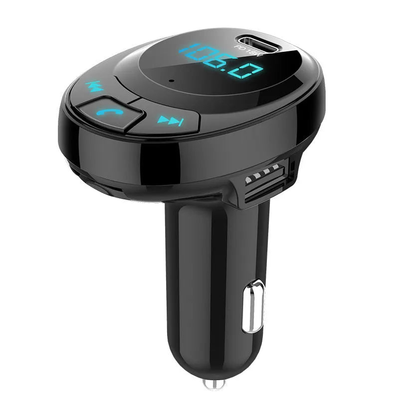 Black car MP3 player and USB charger with digital display for cigarette lighter socket