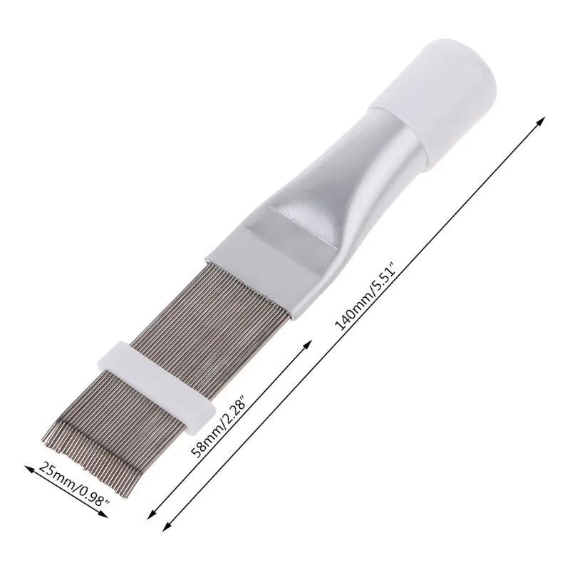 Stainless steel air conditioning fin cleaning brush with metal comb accessory for condenser maintenance