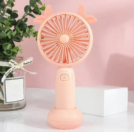 Blue cartoon handheld USB fan with plastic blades for personal cooling