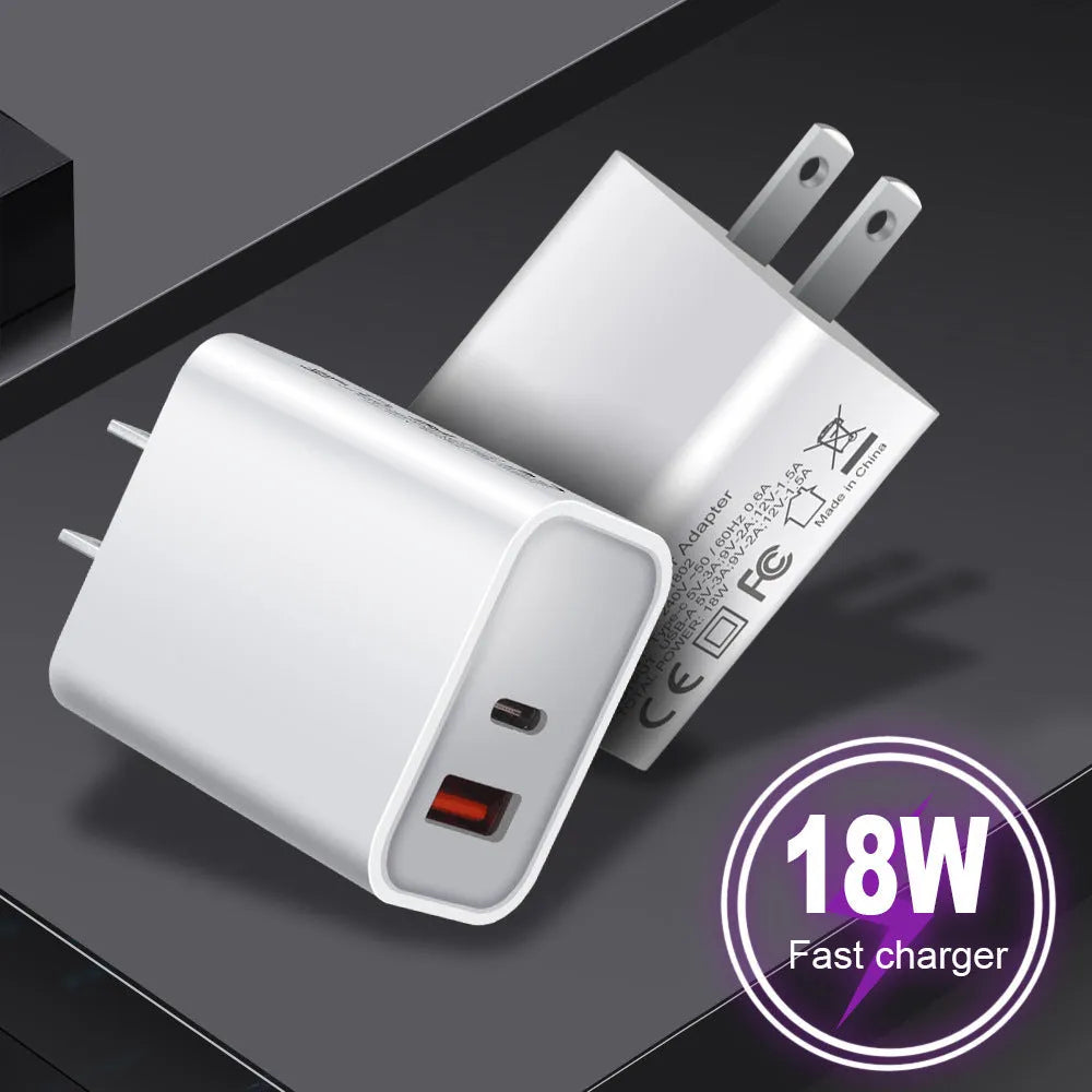 White FDGAO 18W dual USB-C PD fast charging plug for Apple iPhone 12 with EU UK US plug options