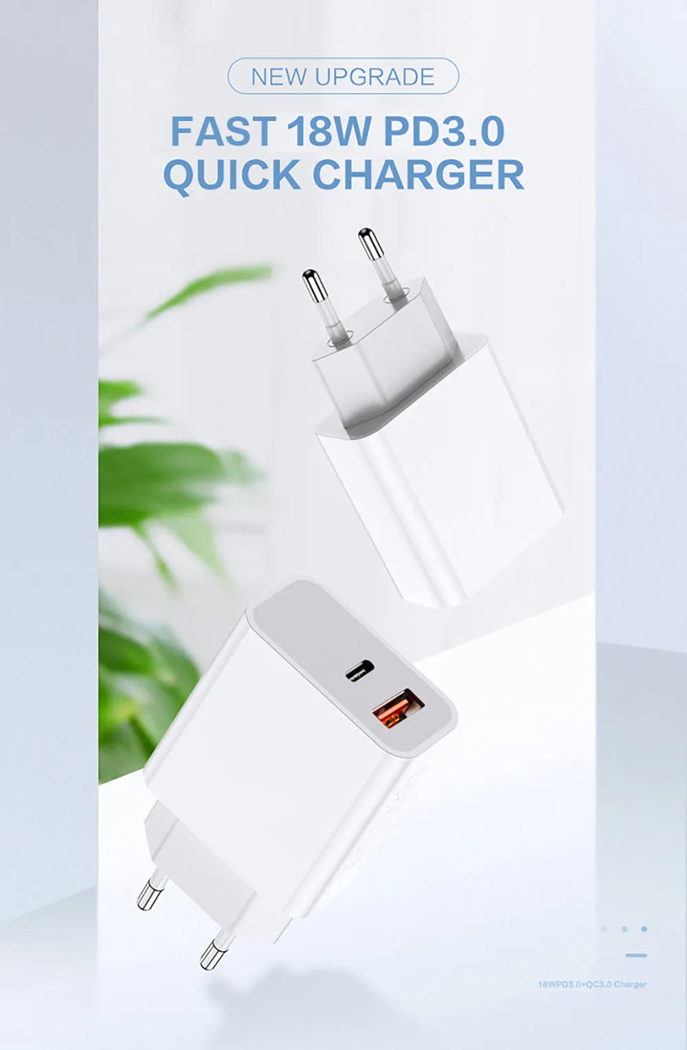 White FDGAO 18W dual USB-C PD fast charging plug for Apple iPhone 12 with EU UK US plug options