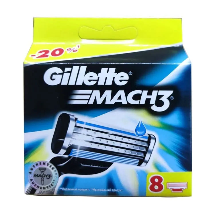 Blue Gillette Mach3 manual razor with front-loading mechanism and replacement blades