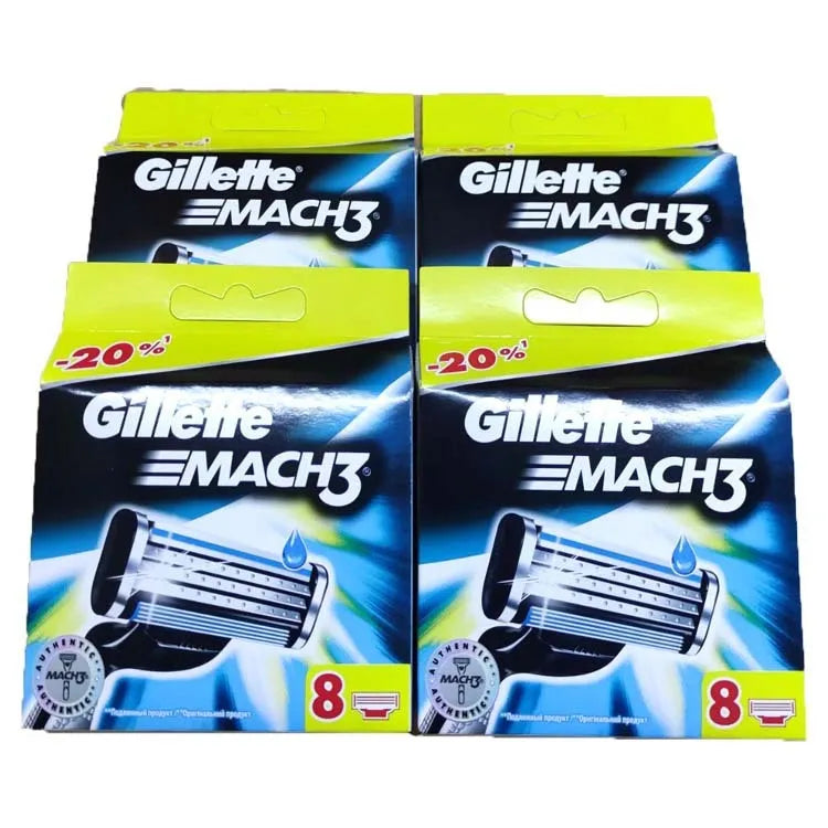 Blue Gillette Mach3 manual razor with front-loading mechanism and replacement blades