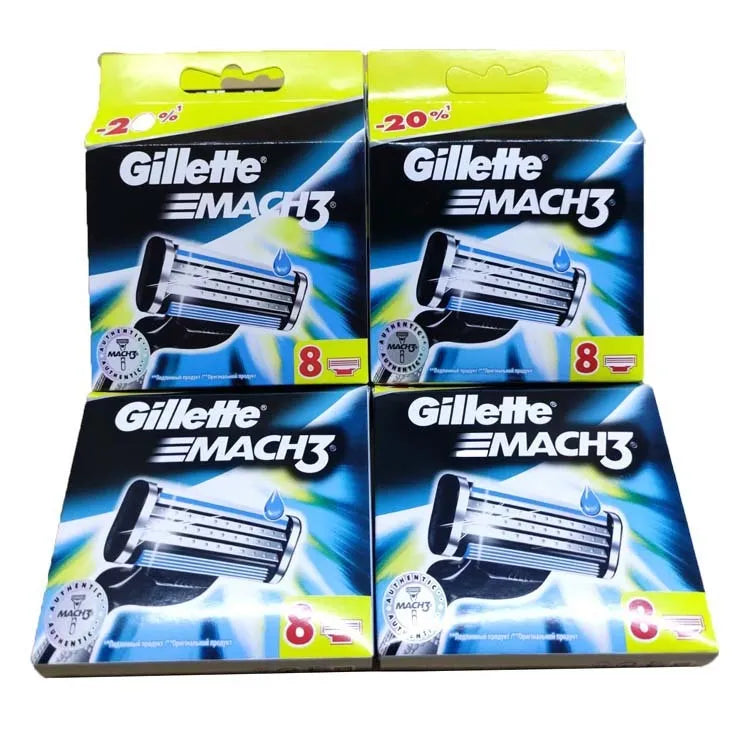 Blue Gillette Mach3 manual razor with front-loading mechanism and replacement blades
