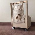 Khaki cotton linen hanging bedside storage bag with a single pocket.