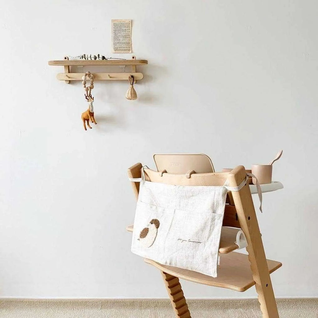 Khaki cotton linen hanging bedside storage bag with a single pocket.
