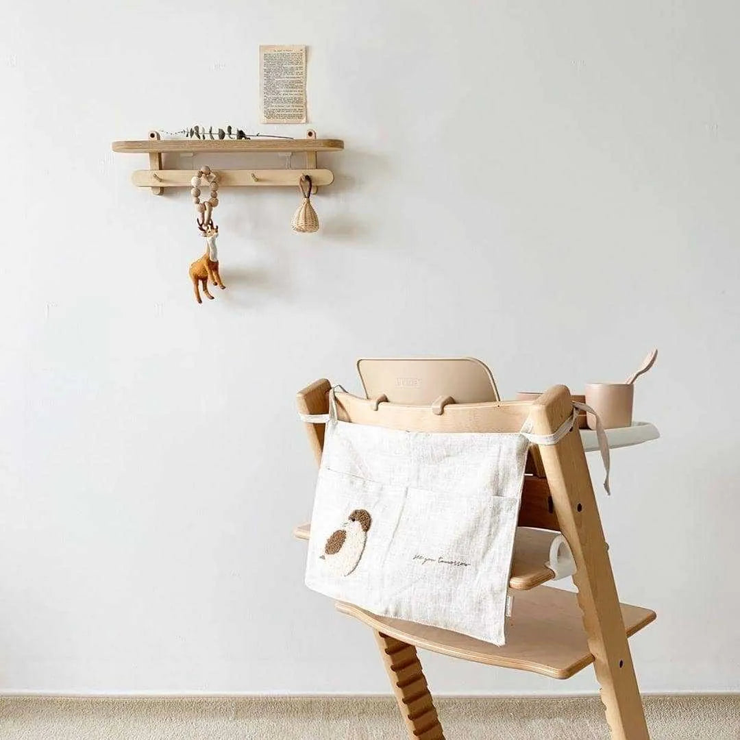 Khaki cotton linen hanging bedside storage bag with a single pocket.